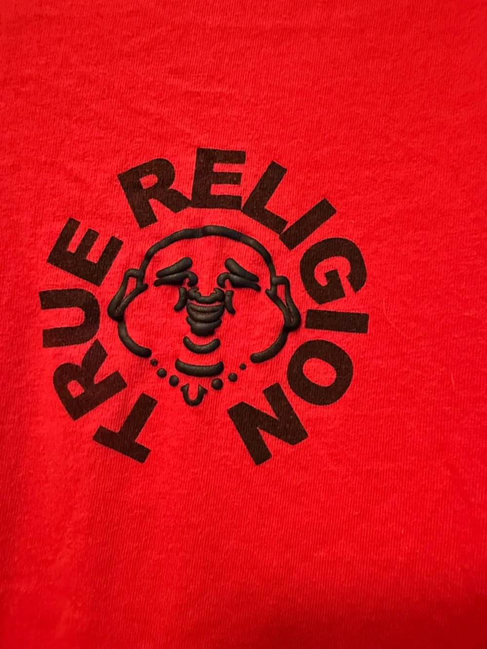 True Religion Mens Puff Buddha Red Crew Neck Tee Size L